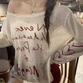辣妹字母印花防晒罩衫女夏季薄款宽松休闲百搭小众设计上衣