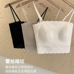 Fengzhixin レース チューブ トップ、露出防止、シームレス スパゲッティ ストラップ、胸パッド付きの美しいバック キャミソール