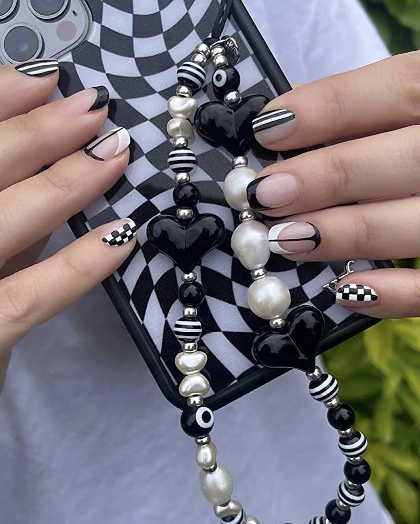 Elegante negro encantador teléfono móvil cadena correa de muñeca pulsera teléfono móvil colgante bolsa colgante perlas colgante melocotón corazón joyería