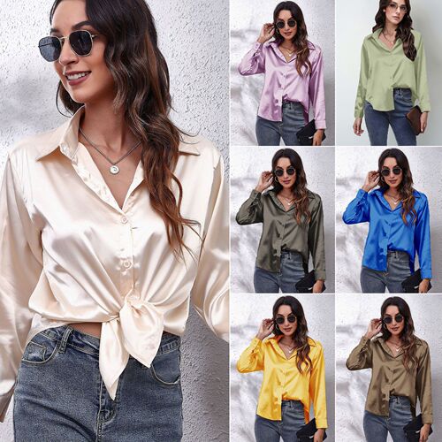 23-color 7-code spot color Ding shirt, women's satin imitation silk long-sleeved shirt, new European and American foreign trade cross-border women's clothing