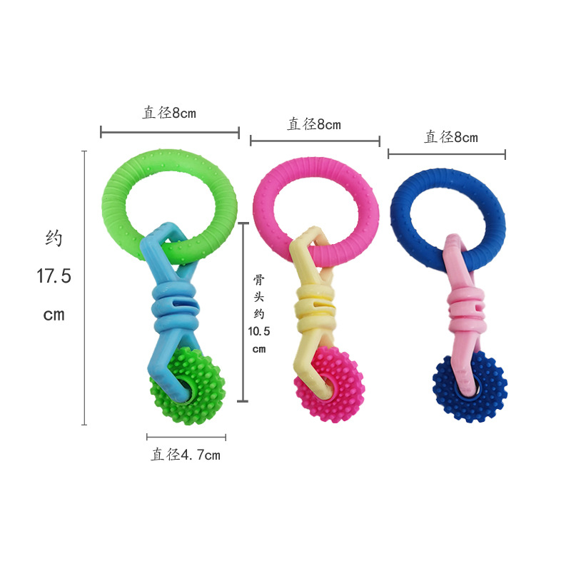 Nuevo juguete para mascotas TPR engranaje de anillo de hueso de tres cadenas perro juguete de dientes molares resistentes a mordeduras limpieza entrenamiento interactivo