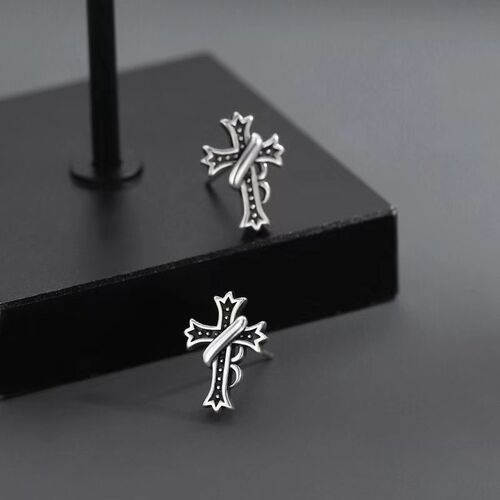 925 silver earrings, men's trendy earrings, boys' design, niche cross, trendy personality, single cool men's earrings