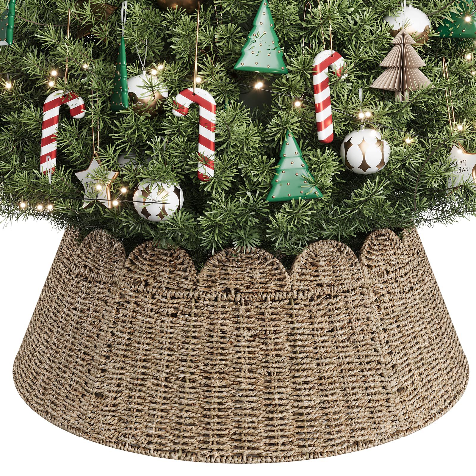 Base de árbol de navidad de hierba de mar desmontable personalizado transfronterizo hecho a mano hierba de jacinto de agua decoración de Navidad alrededor del árbol falda de árbol