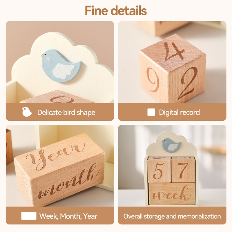 Nuevo estilo transfronterizo de educación temprana para bebés, conmemoración del crecimiento, fotografía, bloques de madera, accesorios, decoración, registro de cumpleaños, hito fotográfico