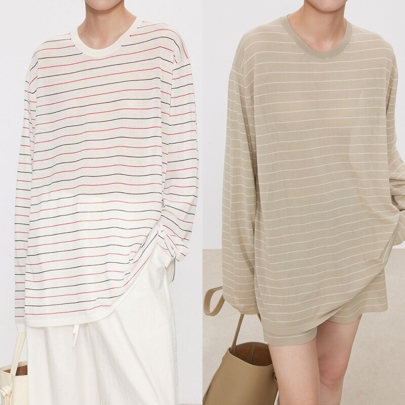 Joc Old Money Style Relaxed Feel | Imported Triacetate Color-Block Striped Breathable Sun-Protective Knitted Top for Women