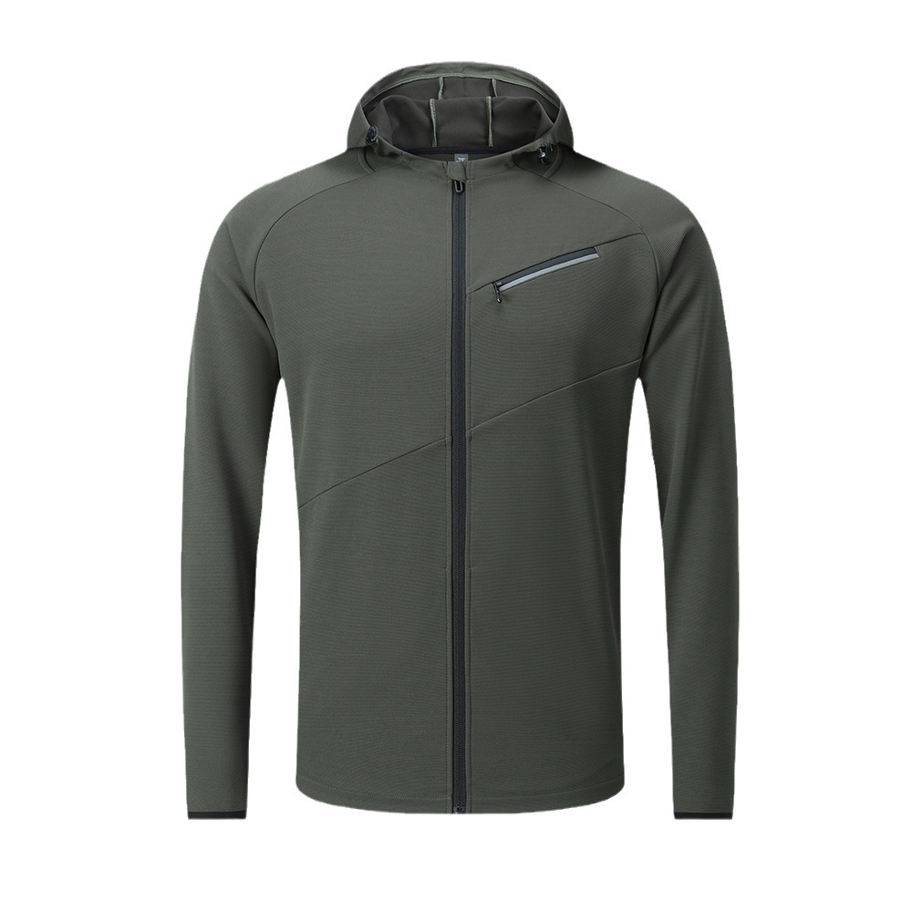 Dijia mismo otoño e invierno chaqueta deportiva de los hombres de secado rápido chaqueta con capucha casual cremallera manga larga multi-Bolsillo chaqueta