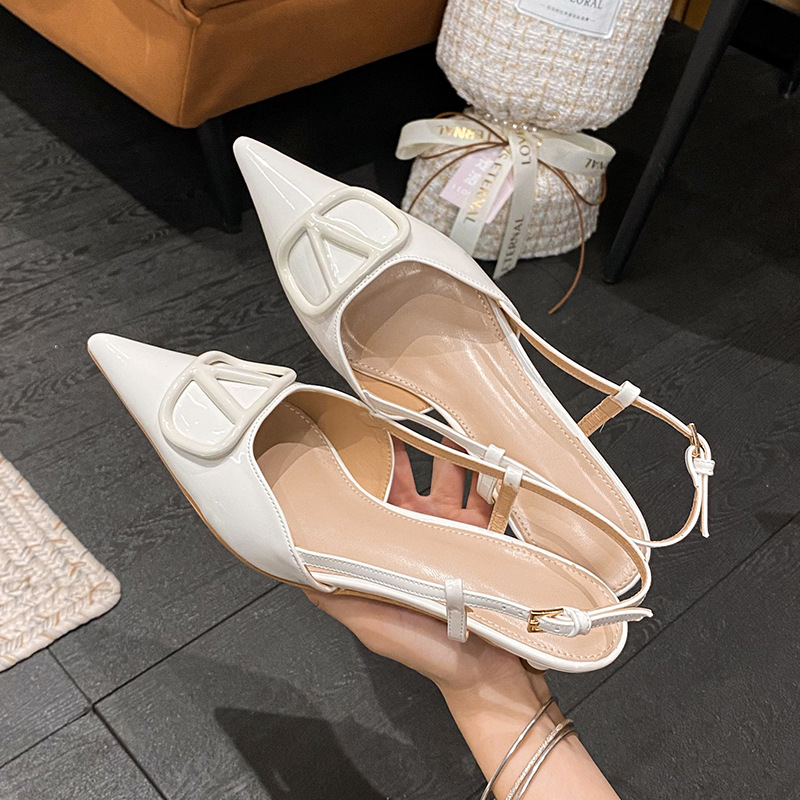 Sandalias de tacón alto con punta en pico y correa en V, elegantes, color nude, para mujer, verano 2023