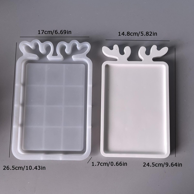 圣诞节系列硅胶模具鹿角托盘硅胶模具长方形托盘碟子石膏滴胶模具|undefined