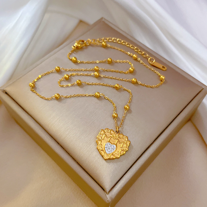 Fashion Heart Shape Titanium Steel Plating Inlay Zircon Pendant Necklace 1 Piece