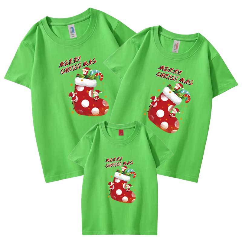 Suministro de comercio electrónico transfronterizo Navidad padre-hijo Camiseta de manga corta Año Nuevo retrato familiar entrega de una pieza calcetines de Navidad