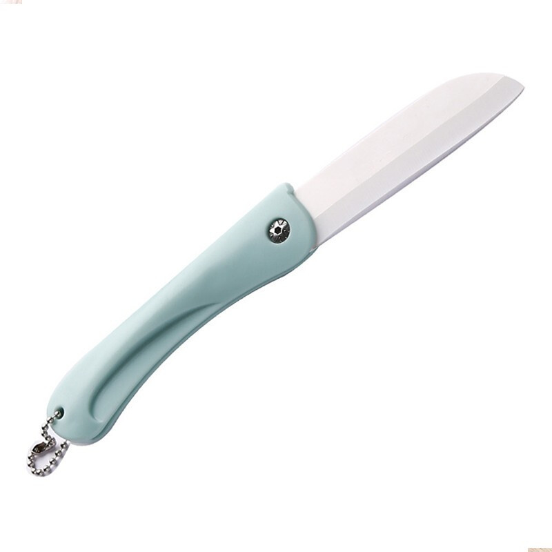 Cuchillo de cerámica cuchillo de cerámica cuchillo de frutas cuchillo de pelado plegable 3 pulgadas cuchillo portátil pequeño cuchillo de frutas de cerámica azul