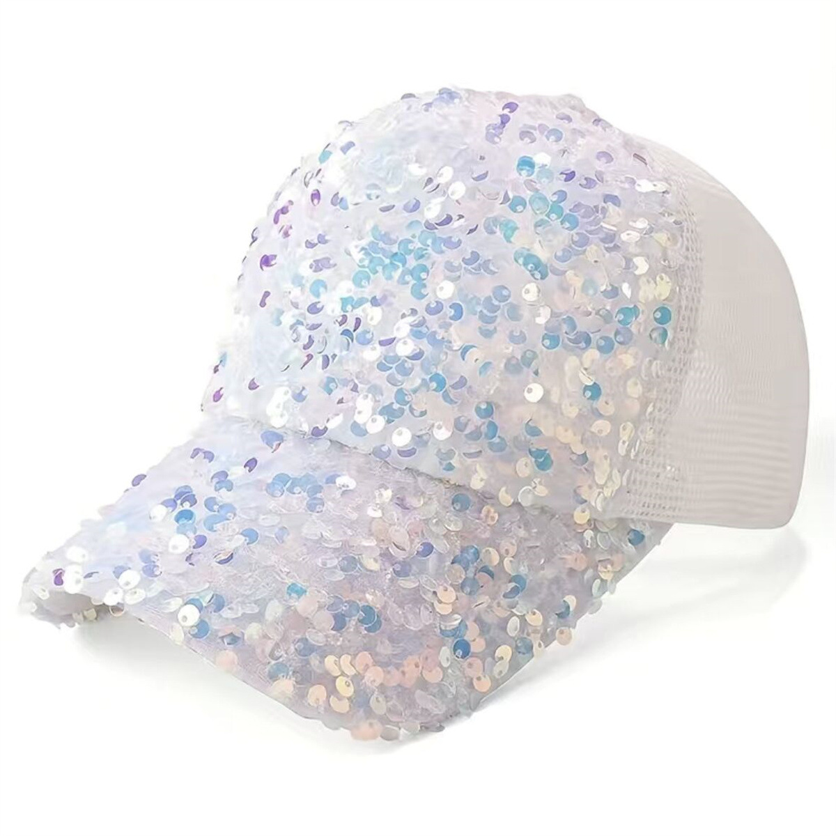Gorra de béisbol para adultos de lentejuelas - blanca