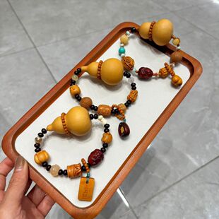 Gourd Bracelet Bag Pendant, Pure Natural Fortune-Attracting Gift, Fulu Sandalwood Hand-Held Buddhist Beads, New Chinese Style Play