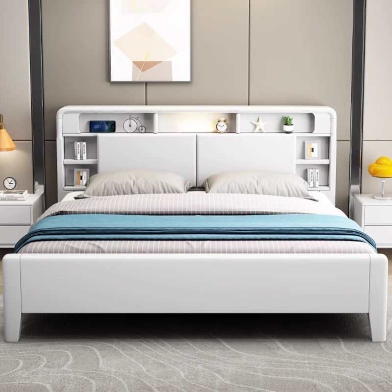 现代简约木床1.8双人床带夜1.5经济型北欧白色高箱储物床