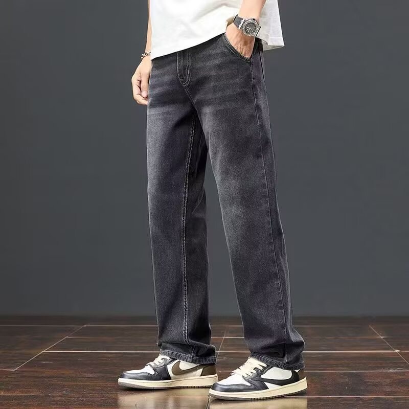 Camisas de menos ropa de otoño nuevos jeans grises para hombres pantalones rectos sueltos para hombres pantalones elásticos de moda de otoño
