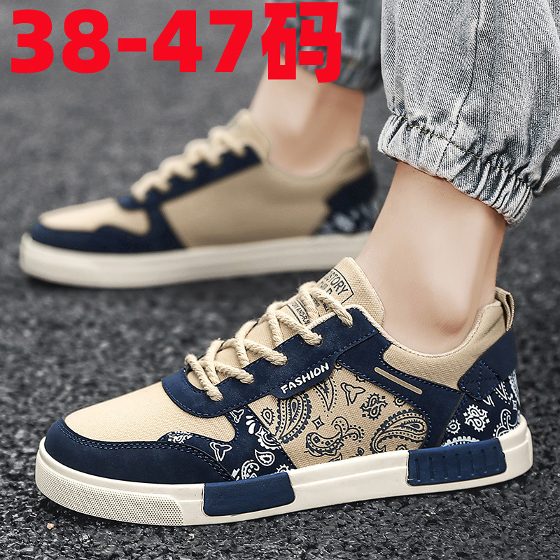 Plus Size Men's Sneakers Student Casual Sports Shoes Men's 2023 Autum Breathable Cashew Flower Canvas Shoes Men's 47