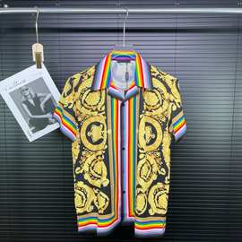 欧洲站 Ve短袖衬衫前后3D数码满印图案男女同款花衬衣外贸现货