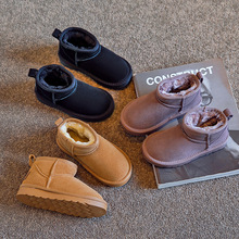 2025冬季新款儿童雪地靴周冬雨同款牛皮女短靴中大童男一脚蹬靴子