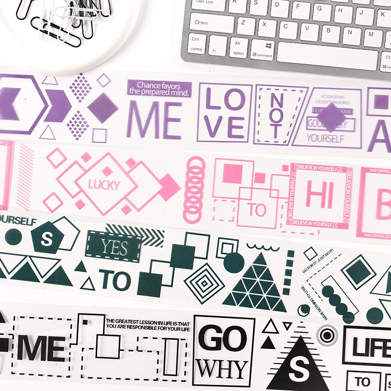 Geometría Yingmeng Cinta de pet transparente a prueba de agua Juego de cajas Pegatinas de diario de bricolaje Cinta simple transfronteriza en inglés