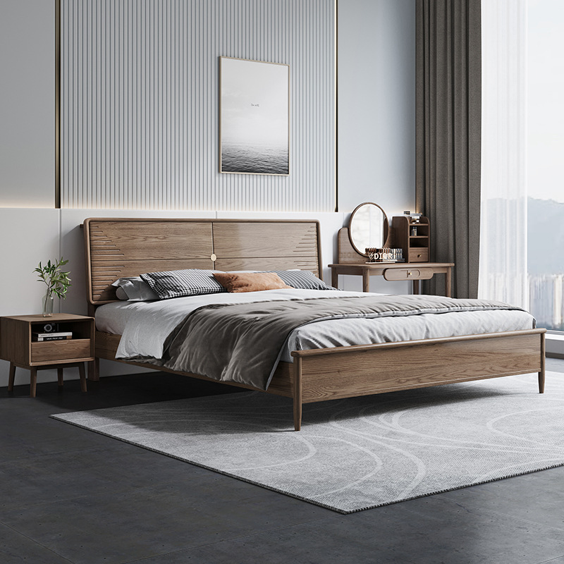 Nordic solid wood bed 1.8 meters double bed modern minimalist white wax wood solid wood bed 1.5 meters single bed light luxury bed