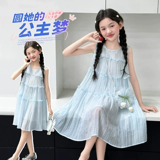 女童夏季无袖连衣裙2026新款中大童夏装甜美公主裙儿童超好看裙子