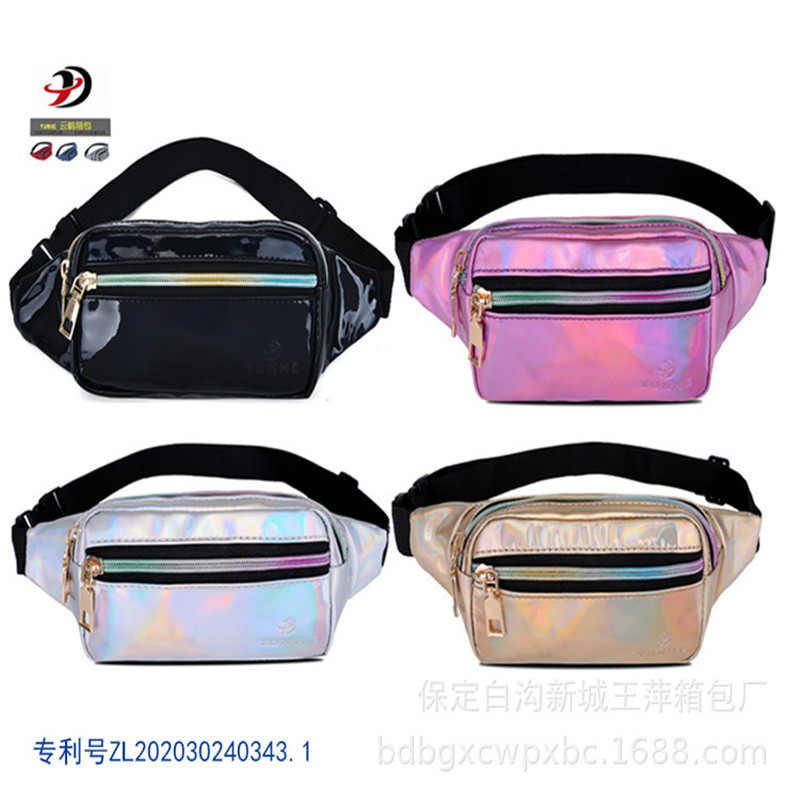 The new laser bright face waist bag mobile phone contains fashionable messenger chest bag, running leisure outdoor sports bag