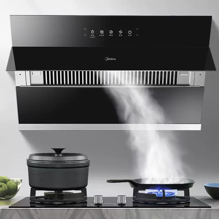 Midea range hood side suction large suction household large air volume smart dry cleaning wave wave intelligent control first level energy efficiency