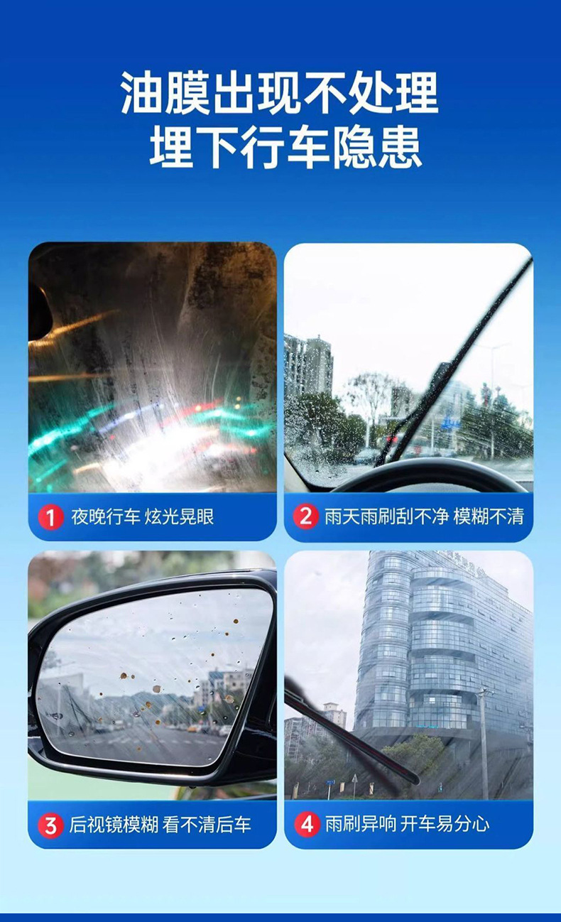 Car Glass Oil Film and Coating Water Stain Cleaner, Windshield Oil Film Remover for Car and Home Use