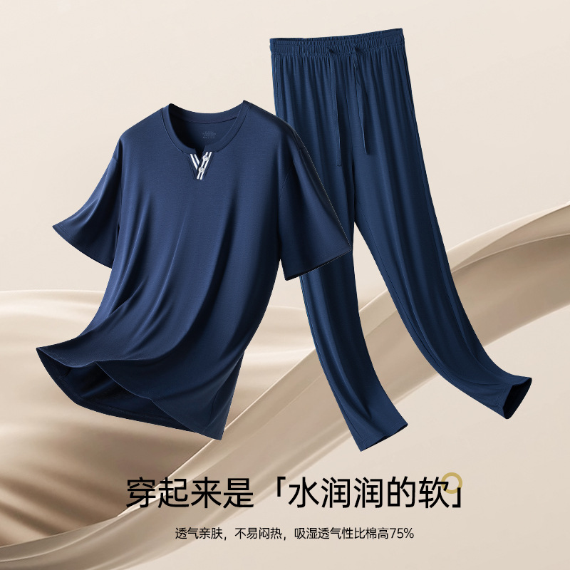 [Mismo estilo en mostrador] Traje de pantalones cortos de manga corta informales sueltos para hombre de primavera y verano modal de doble cara de 80 unidades