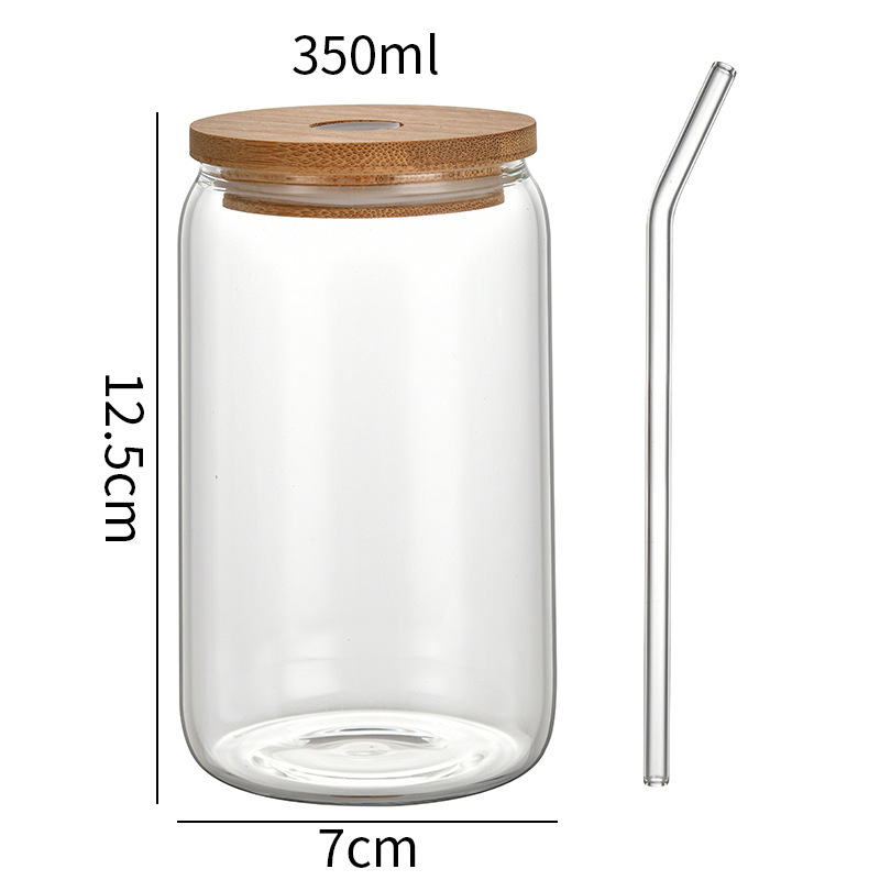 Amazon Cross-border 16oz taza de coco cubierta de bambú taza de pajita de vidrio de borosilicato de alto valor logotipo de impresión de taza de agua transparente de alto valor