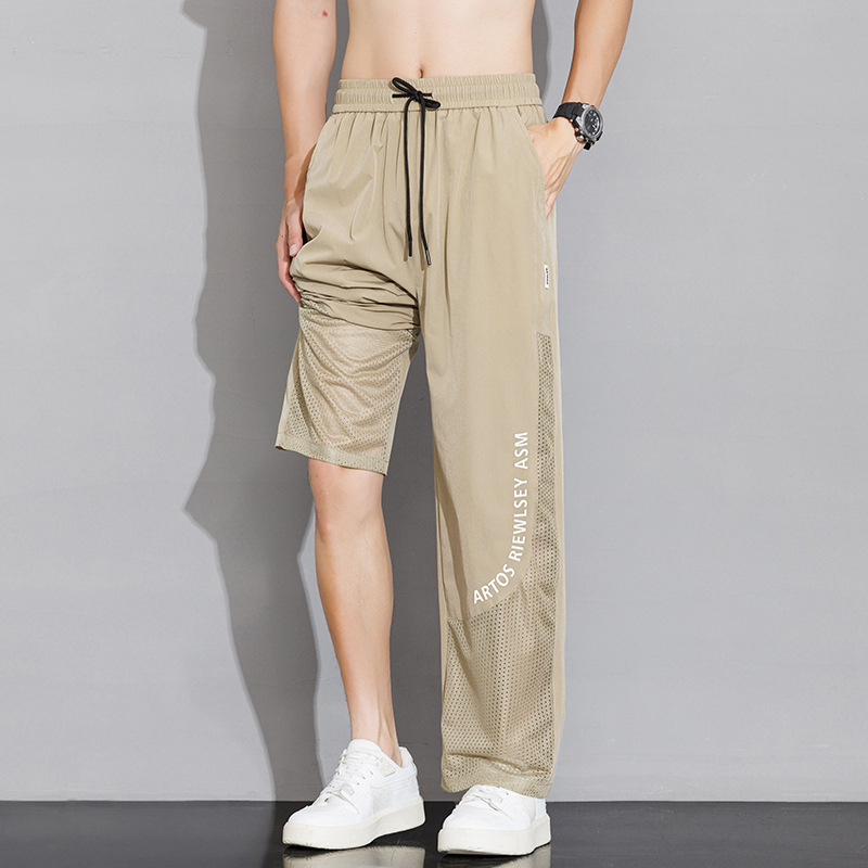 WASSUP アイスシルクパンツメンズカジュアルパンツ夏薄い 2025 新しいストレートルーズメッシュ速乾性メンズパンツ
