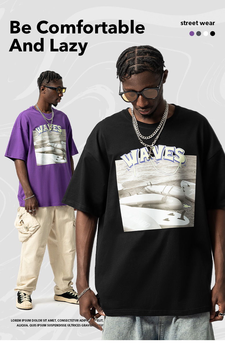 T-shirt a maniche corte da cartone animato americano da uomo tutto in cotone 220g marchio di moda allentato oversize coppia mezze maniche_voghion.com