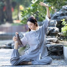 实拍太极服女装春秋新款棉麻高端改良演出服练功服禅意居士服套装