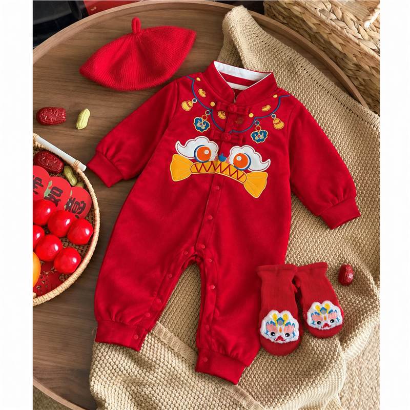 Red autumn outfit for baby boys and girls, suitable for a 100-day celebration, a festive outfit for a baby's first birthday, and a formal outfit for a baby's first birthday ceremony Red autumn outfit for baby boys and girls, suitable for a 100-day celebration, a festive outfit for a baby's first birthday, and a formal outfit for a baby's first birthday ceremony