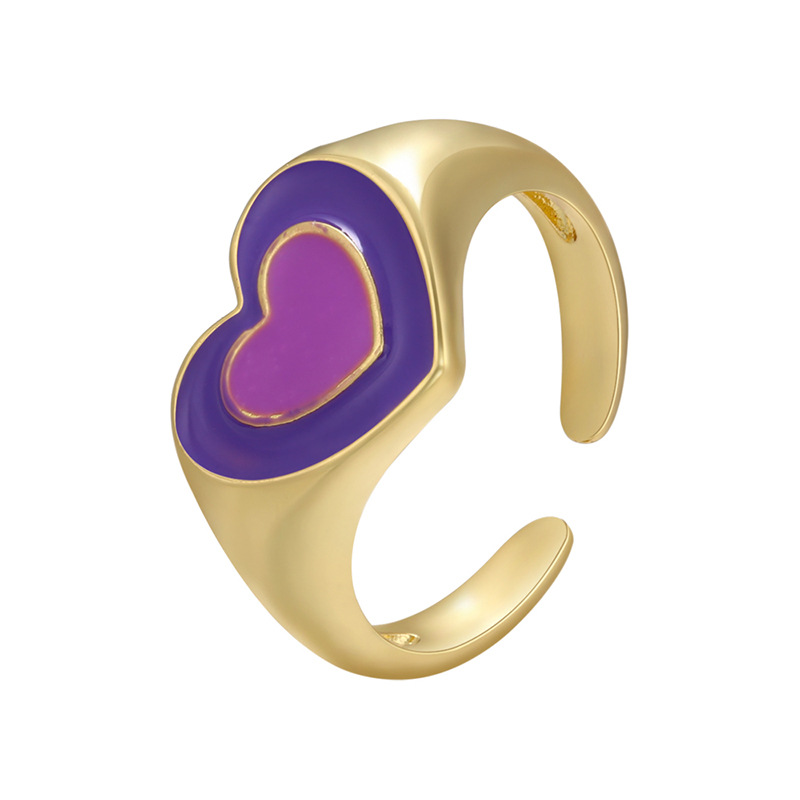 Vintage Color Dripping Oil Heart Shape Color Matching Opening Copper Ring Wholesale Nihaojewelry display picture 4