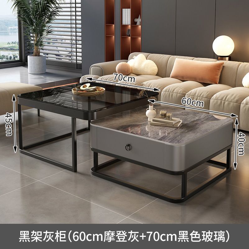 Mesa de centro de pizarra de roca, mesa de centro simple moderna de lujo ligero, sala de estar, hogar, apartamento pequeño, balcón, mesa auxiliar cuadrada italiana