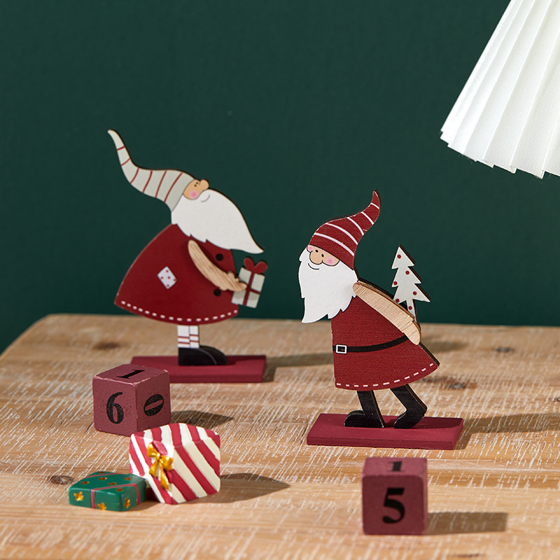 Nuevos productos transfronterizos de venta en caliente decoración de madera de Santa Claus decoración de escritorio de Navidad diseño dividido empaque bueno envío