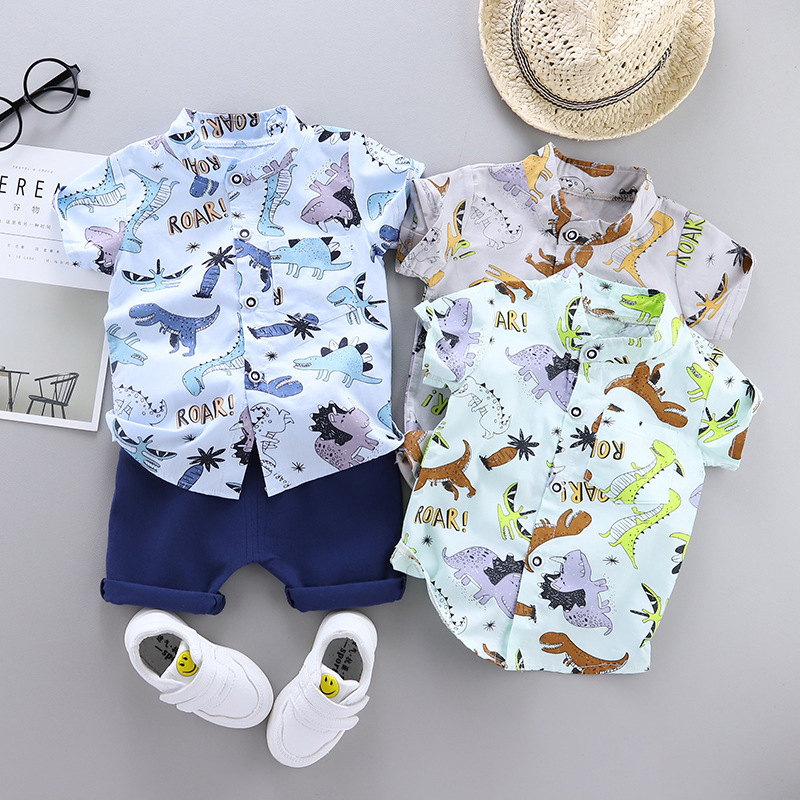 Summer New Children's Clothing Korean Style Boys and Infants Suit Cartoon Shirt Short-Sleeved Suit Manufacturer Foreign Trade Wholesale Trend