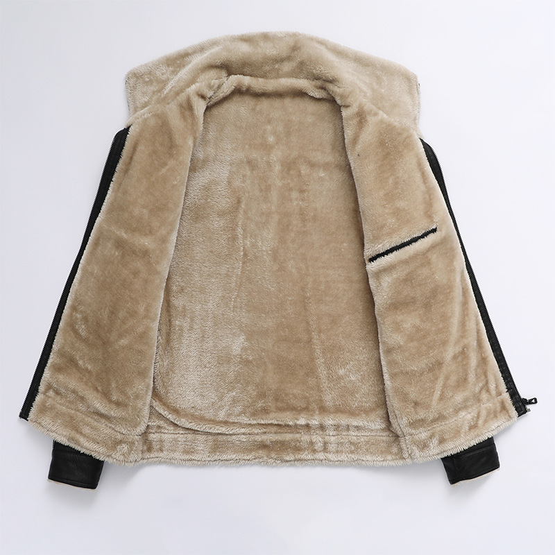 Chaqueta de solapa de lana de cordero de invierno de los hombres de abrigo de cuero cálido con forro polar Chaqueta de cuero casual de moda de estilo coreano al por mayor