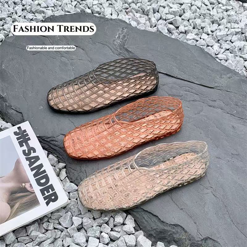 Flat Red Jelly Shoes, Transparent Pvc Shoes, Women's Shoes, 2025 New Summer Hollow Sandals, Fishnet Shoes, Single Shoes Flat Red Jelly Shoes, Transparent Pvc Shoes, Women's Shoes, 2025 New Summer Hollow Sandals, Fishnet Shoes, Single Shoes