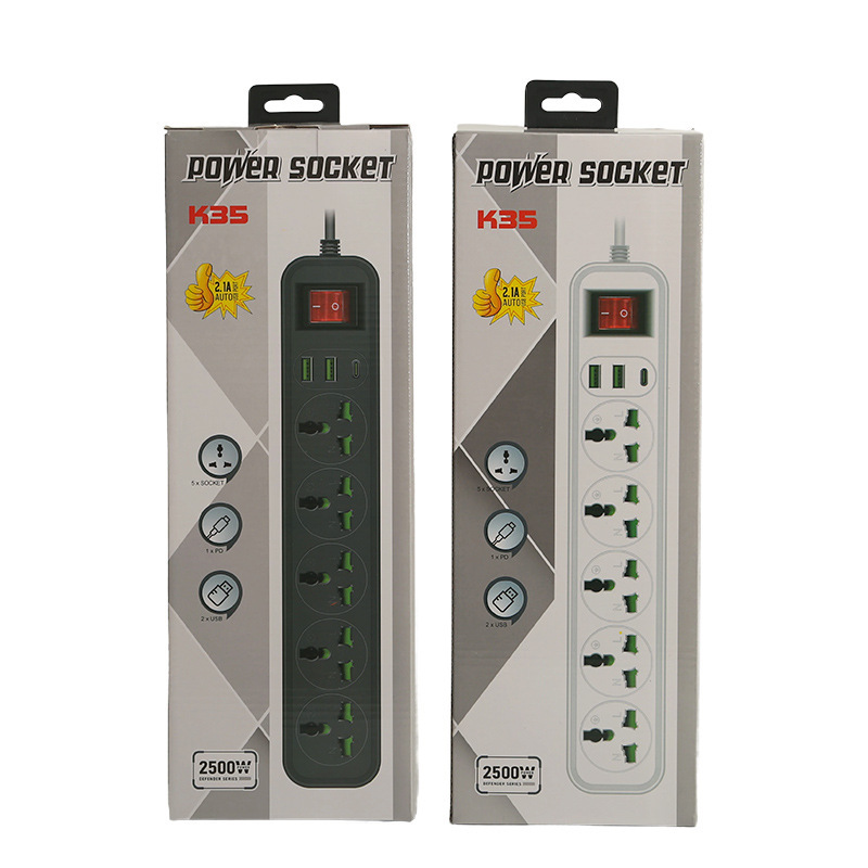 2USB + 1Type-C interfaz de teléfono celular de casca negra casca blanca mezcla estándar británico estándar europeo con interruptor de cabeza de puerta de seguridad