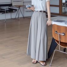 灰色裙裤二合一新款夏季大码百褶小个子设计垂感高腰阔腿裤女