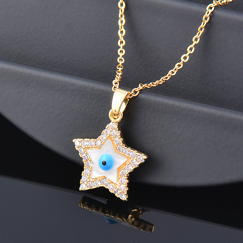 Fashion Eye Titanium Steel Inlay Shell Zircon Pendant Necklace 1 Piece