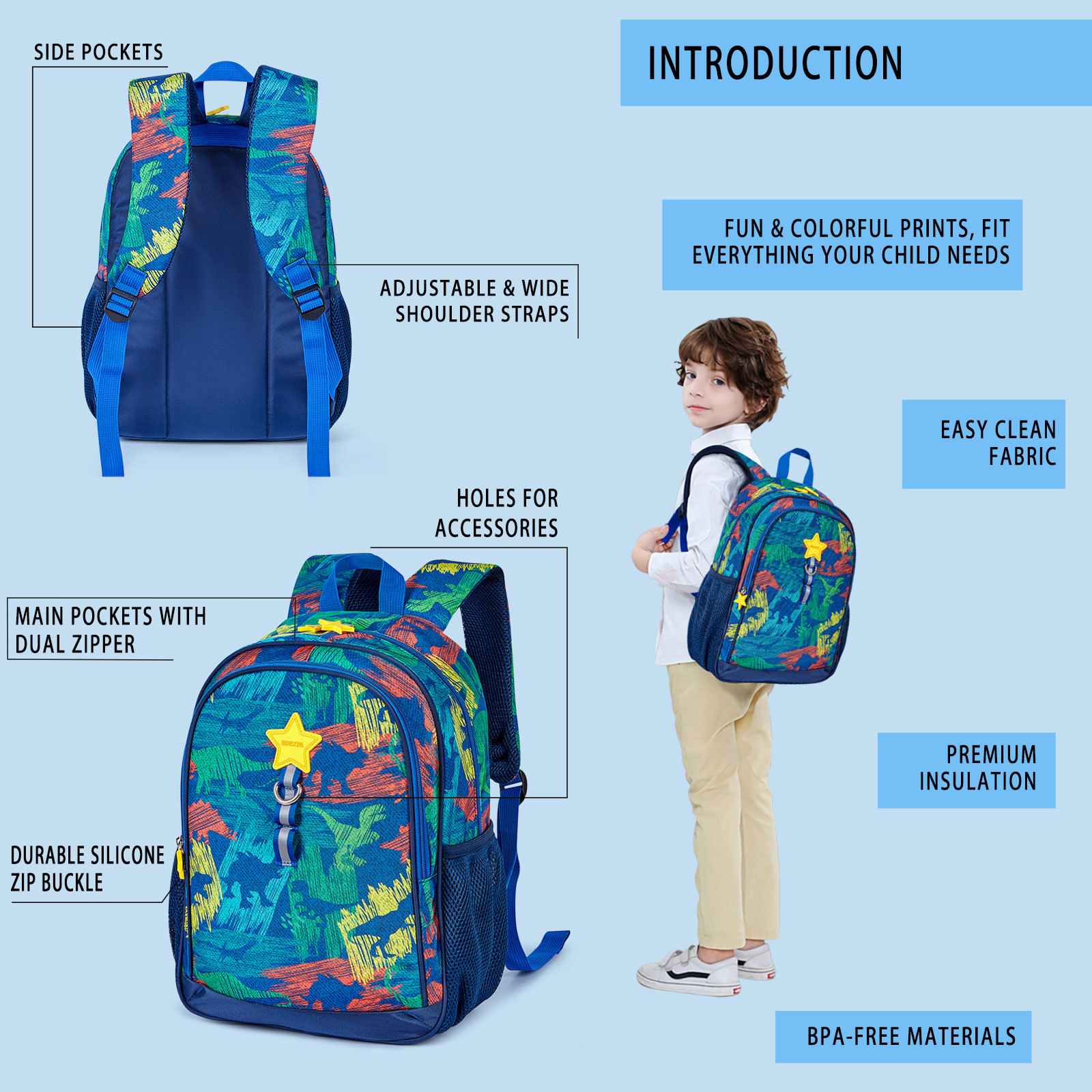 跨境恐龙迷彩儿童背包小学生双肩书包男三四件套School Backpack-阿里巴巴