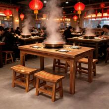 实木餐桌商用餐饮桌椅火锅家具饭店面馆快餐食堂吃饭桌子碳化桌