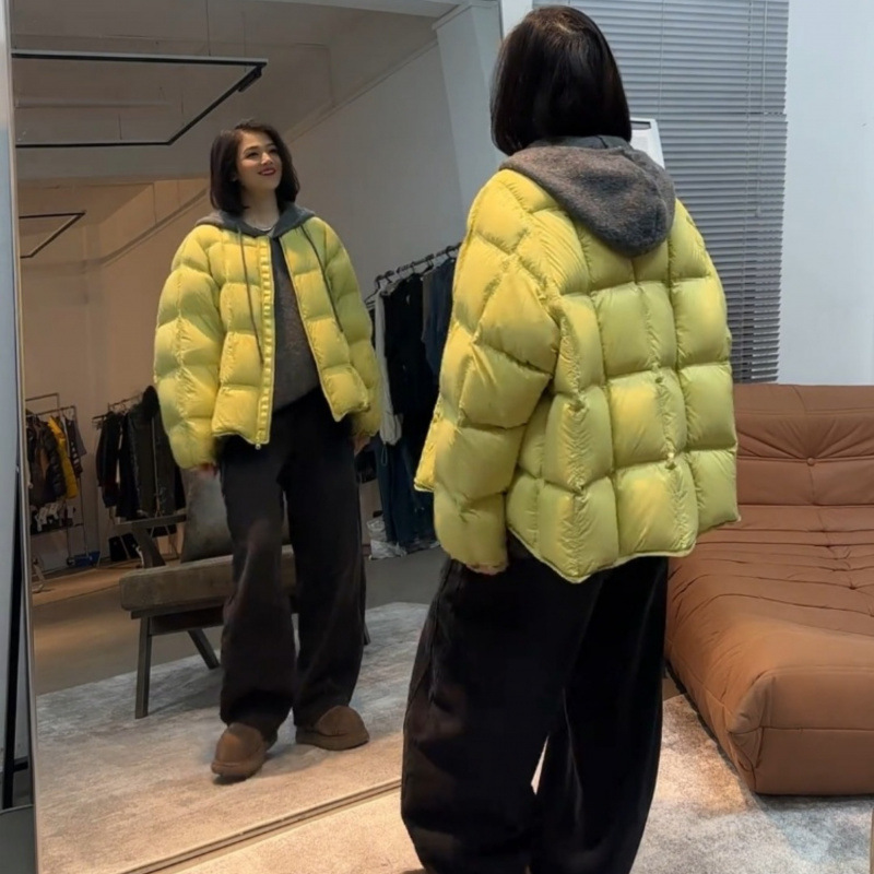 方块羽绒棉服女2025冬季新款宽松休闲韩版圆领加厚大码棉衣外套女|undefined