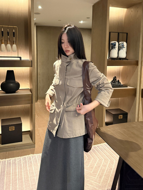 FOX ROOM 工装风立领夹克外套2025秋新款口袋抽绳中长款风衣W2302|undefined