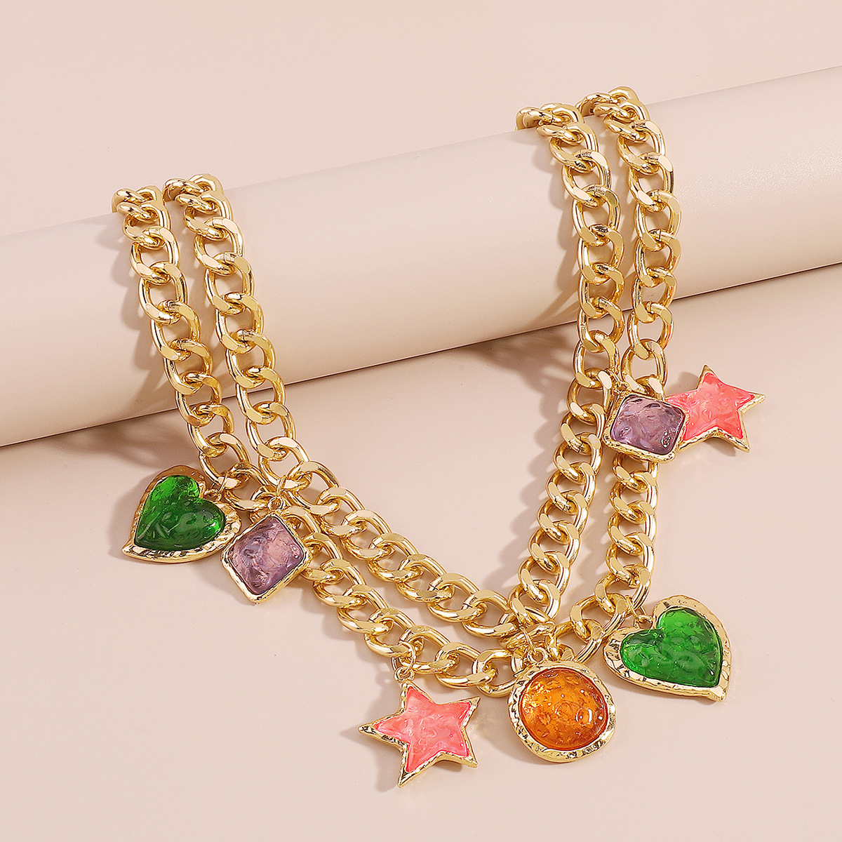 1 Piece Fashion Star Heart Shape Arylic Alloy Aluminum Plating Rhinestones Women's Layered Necklaces display picture 11