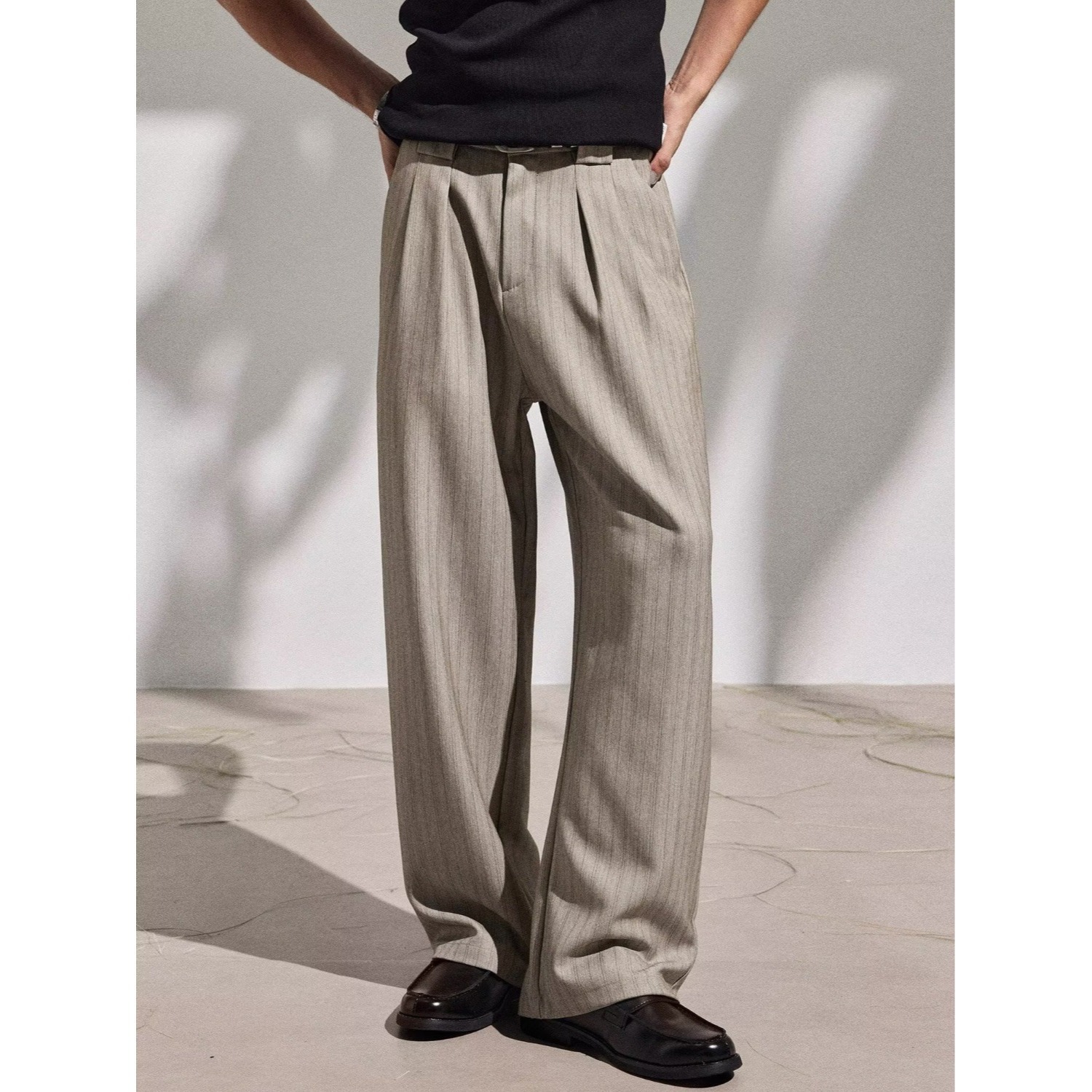 Autumn and Winter Men's Retro Striped Melard Drape Trousers Men's Korean Style Normcore Versatile Textured Straight Casual Trousers