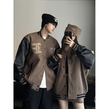 202年秋冬季情侣装美式复古棒球服学生拼接刺绣宽松休闲一件代发